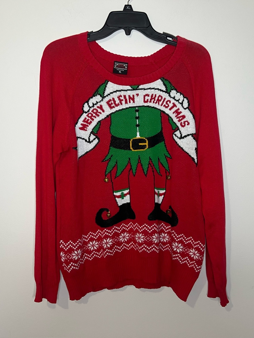 Well Worn Red & Green Merry Elfin Christmas Crewneck Sweater
